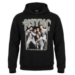 NSYNC Black Hoodie Sweatshirt Kangaroo Pocket Unisex Small Y2K Band Logo